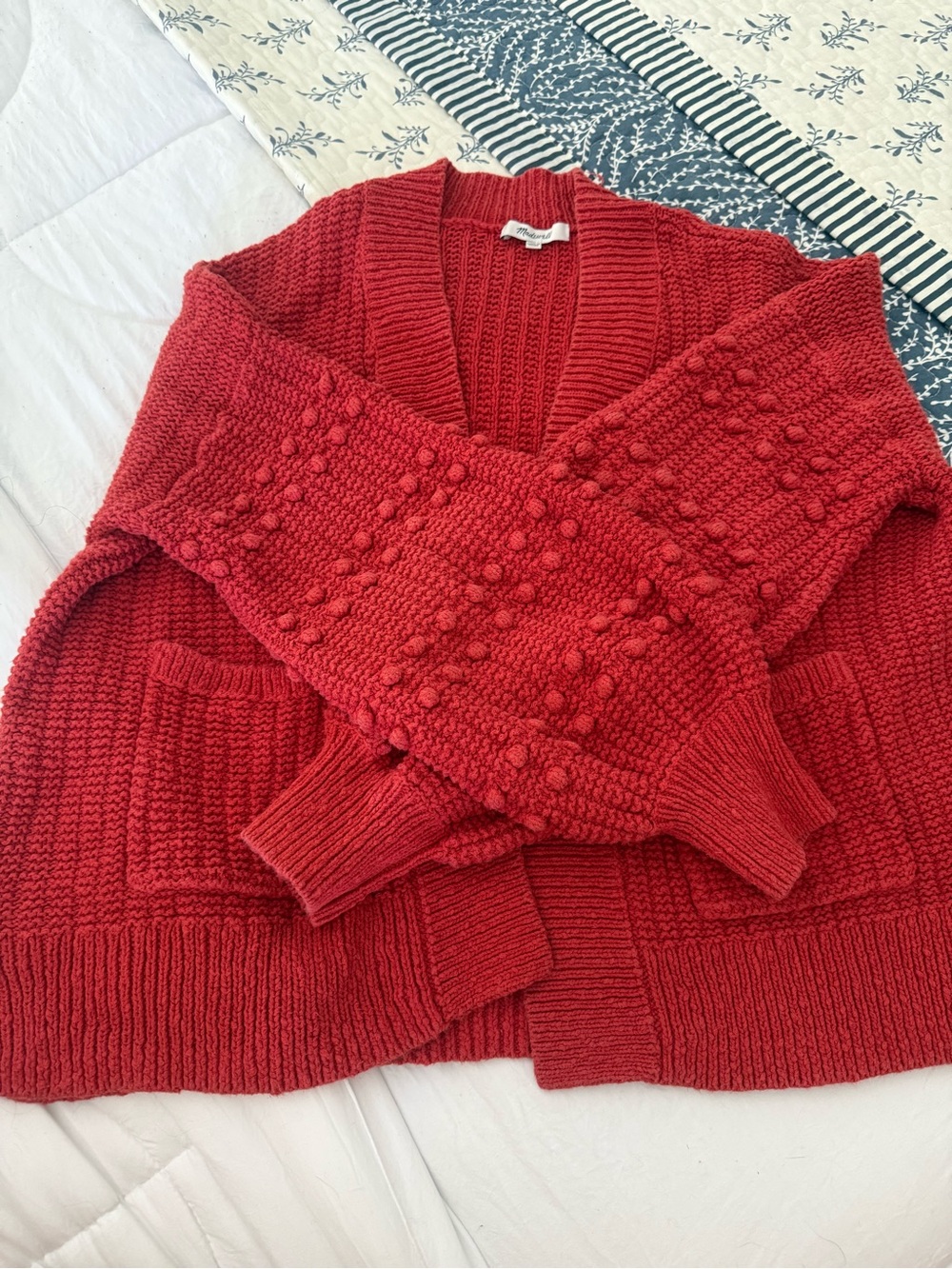 Madewell Red Bobble-Knit Open Cardigan